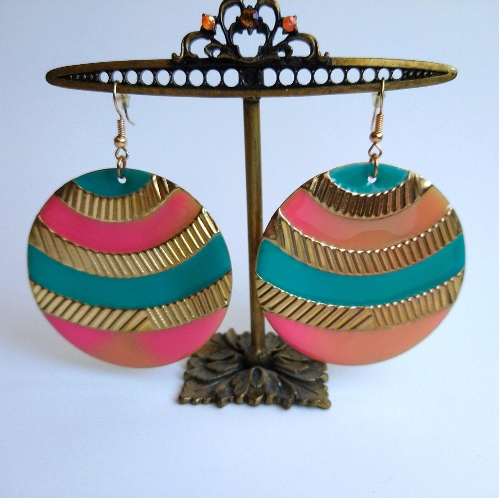 Large colorful hanging circle earrings
